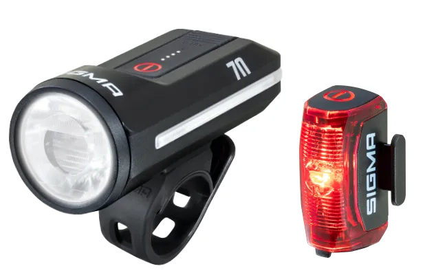 Kit d’éclairage vélo Sigma Aura 70 à l’avant et Hiro 30 à l’arrière